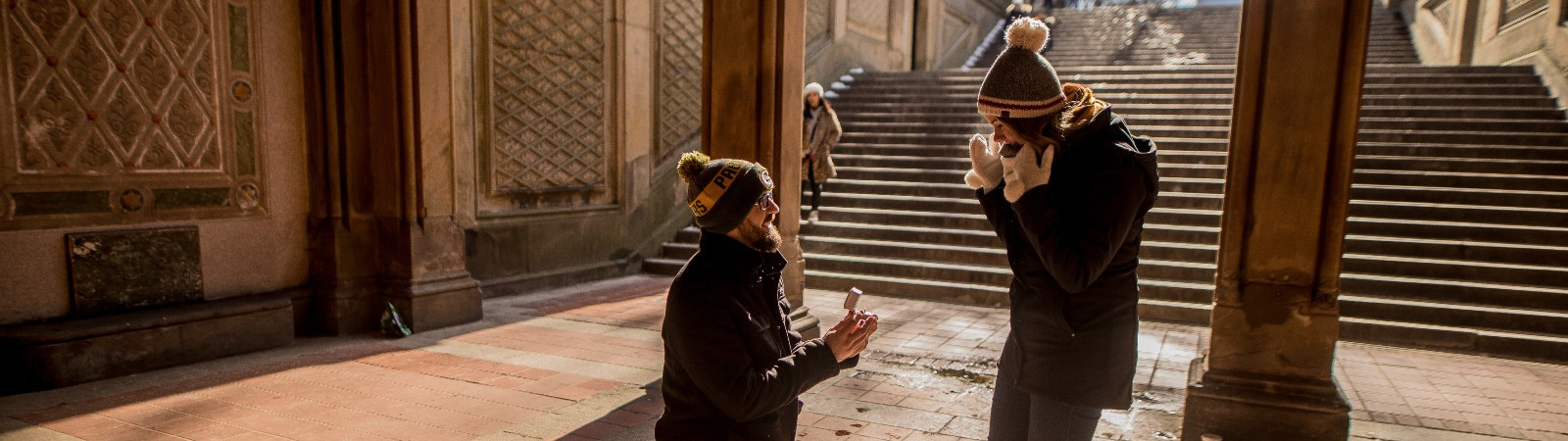 A wedding proposal at a unique public location